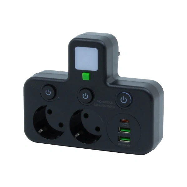 Удлинитель EU-8623UL 3 USB разъема, с ночником, черный