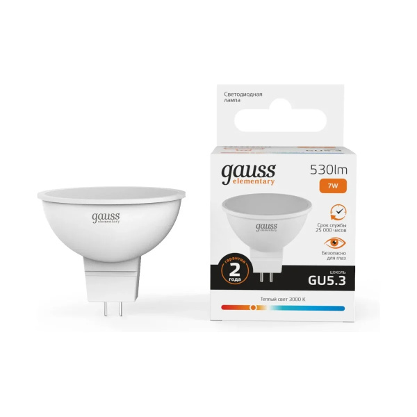 Лампа Gauss LED Elementary MR16 7W 530lm 3000K GU5.3 13517