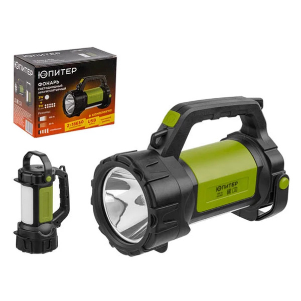 Фонарь светодиодный аккум. 3Вт + 3Вт (зел.) ЮПИТЕР, арт.JP1051