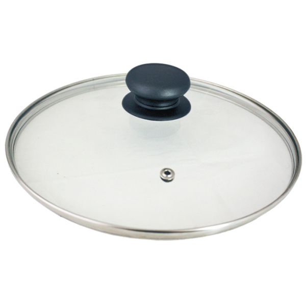 Крышка с ручкой стеклянная с широким металлическим ободком 24 см низкая 5524