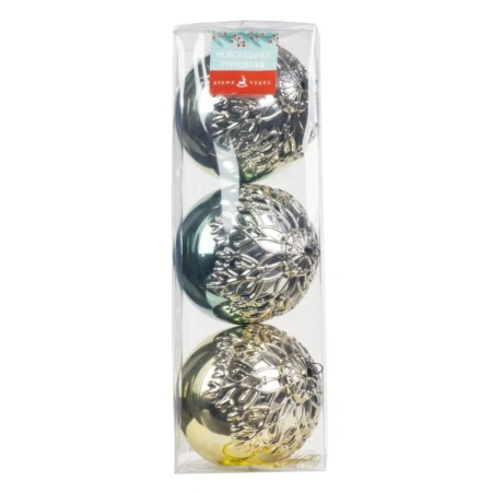 Набор елочных шаров MAGIC TIME Морской Бриз 3 шт D 8 см зеленый, золотой 89195