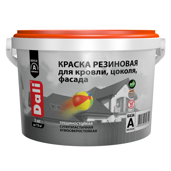 Краска резиновая (Рогнеда) Dali для кровли, цоколя,фасада, серый графит - 3 кг