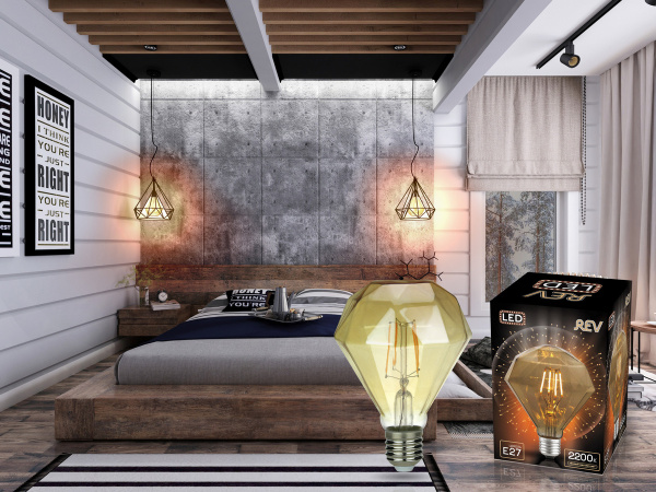 Лампа сд VINTAGE GOLD FILAMENT колба "Бриллиант" E27 5W, 2200K, DECO Premium, теплый свет 32450 8