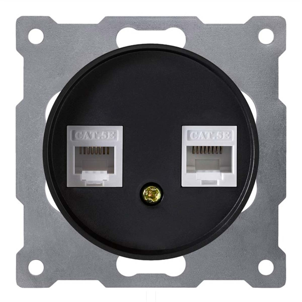 Розетка двойная компьютерная RJ45 кат.5e, цвет чёрный (серия Florence)