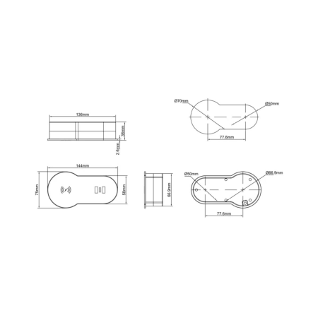 Бокс настольный встраиваемый 2 USB, 1 Type-C, беспроводная зарядка, шнур 1,5 м., серебро