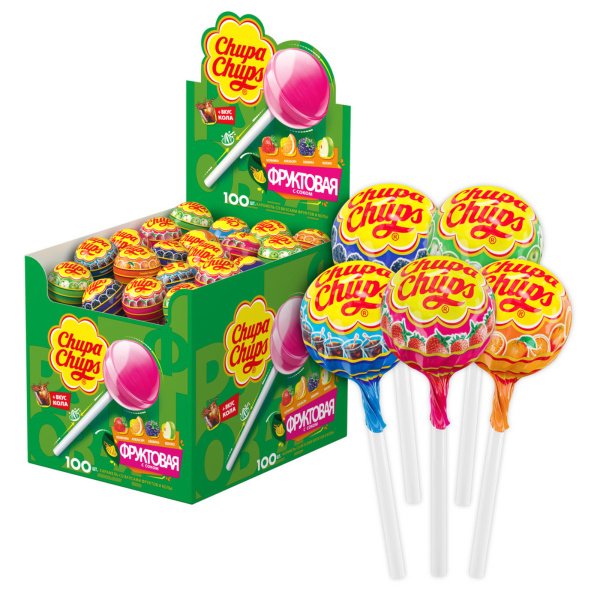 Chupa Chups карамель фруктовая + со вкусом колы 12г