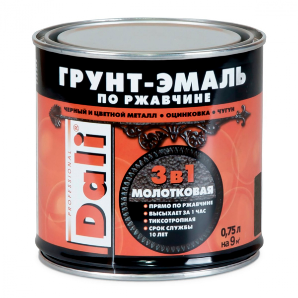Молотковая ГРУНТ - ЭМАЛЬ по ржавчине "DALI" 0,75 л -серый Молотковая ГРУНТ - ЭМАЛЬ по ржавчине "DALI" 0,75 л -серый