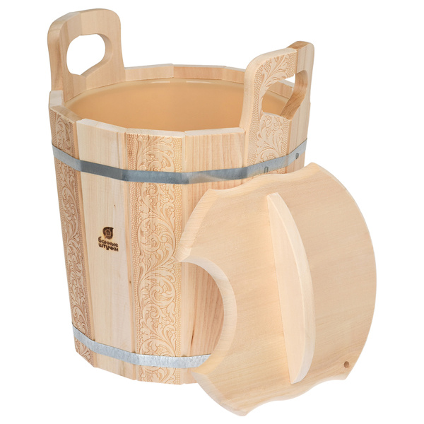 Запарник Банные штучки, Цветочный орнамент с пластиковой вставкой с крышкой 14 л липа 32695