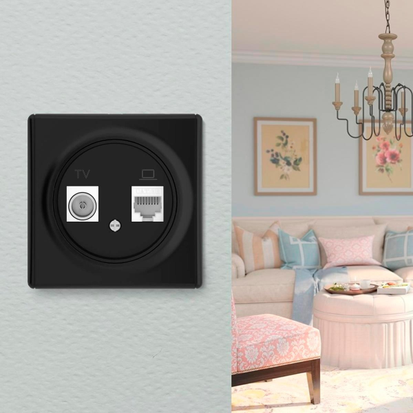 Розетка двойная антенна/компьютер TV/RJ45 кат.5e, цвет черный (серия Florence)