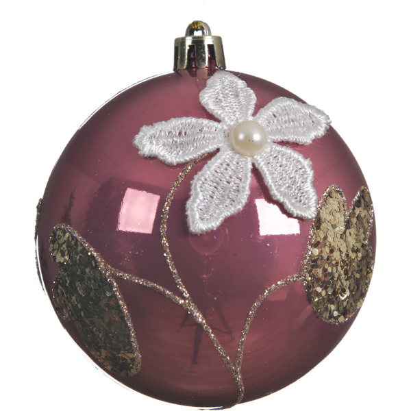 Шар елочный 8 см с цветочным декором розовый 020326 Kmg