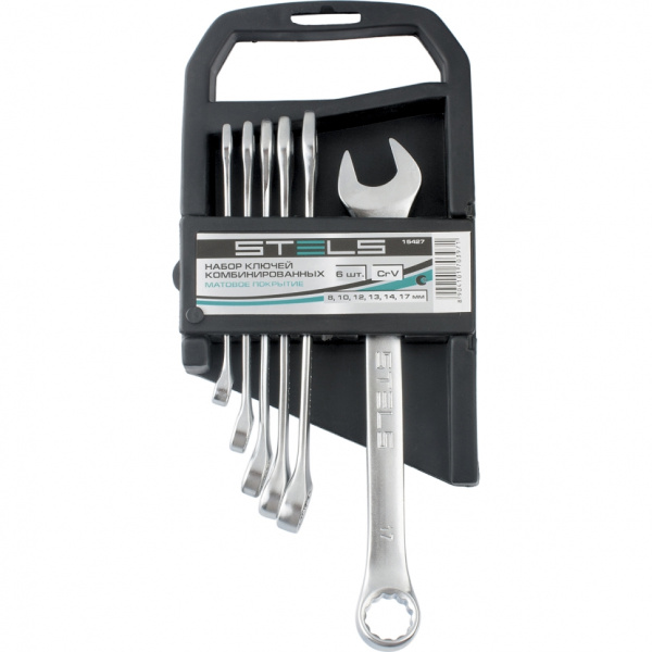 Набор ключей комбинированных, 8 - 17 мм, 6 шт., CrV, матовый хром// STELS