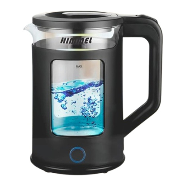 Чайник HIMMEL KB-5017, 1,7 л, 1500 Вт, закрытый нагревательный элемент, стекло пластик, черный