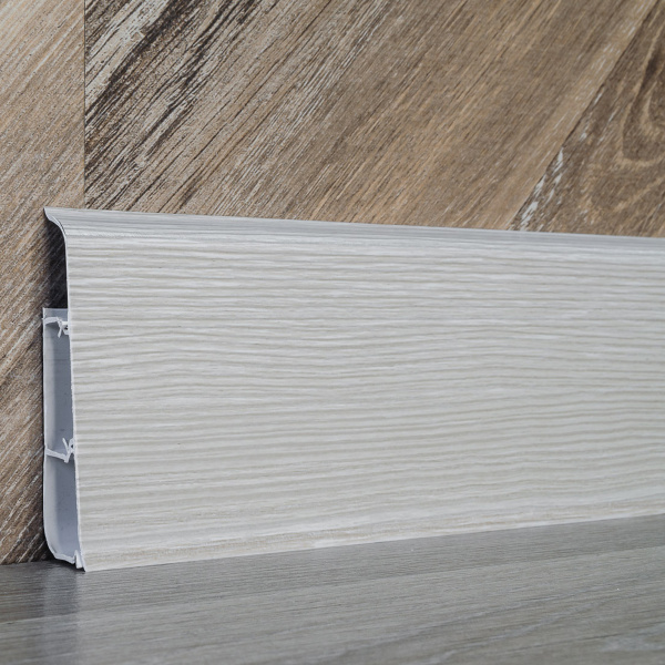 Плинтус напольный с кабель-каналами 85мм 2,2м "Деконика", 255 Ясень бьянко