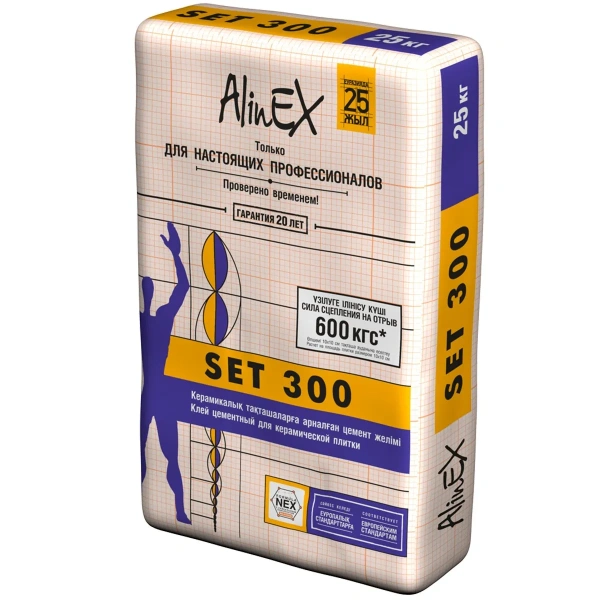 АlinEX клей плиточный Сэт 300 фасовка (25кг) АlinEX клей плиточный Сэт 300 фасовка (25кг)