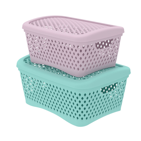 Набор корзинок Альт-Пласт Ромбики с крышками 2шт микс АП 473