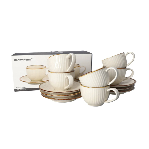 Набор чайный DH на 6 персон 220 мл беж страйп дизайн 220BW 2058#