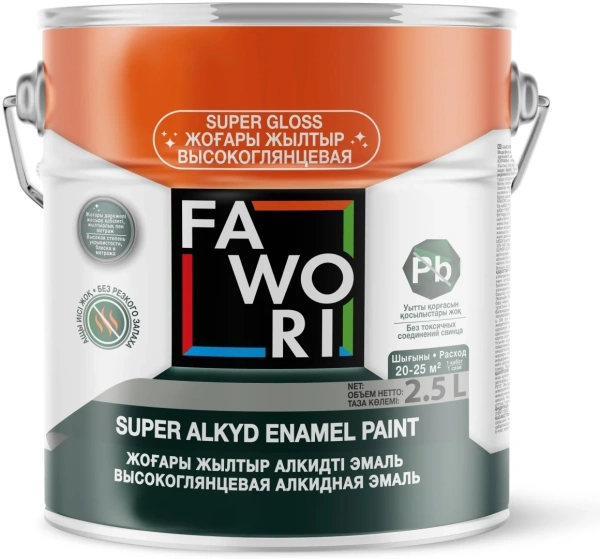 Эмаль FAWORI Super Alkyd Enamel Paint - 739, зеленая глянцевая, 2,5 л.