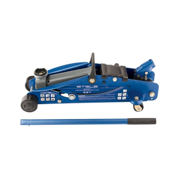 Домкрат гидравлический подкатной с фиксатором, 2,5т SAFETY PIN, 140-385 мм, в кейсе// Stels