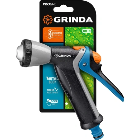 Пистолет поливочный GRINDA, BM-R, плавная регулировка, курок сзади, металлический с TPR, PROLine (8-