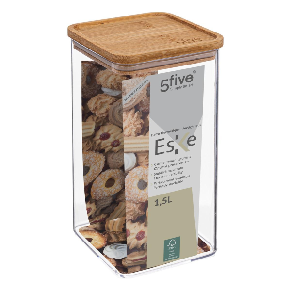 Емкость для сыпучих продуктов 5Five 1,5 л с бамбуковой крышкой квадратная 181880