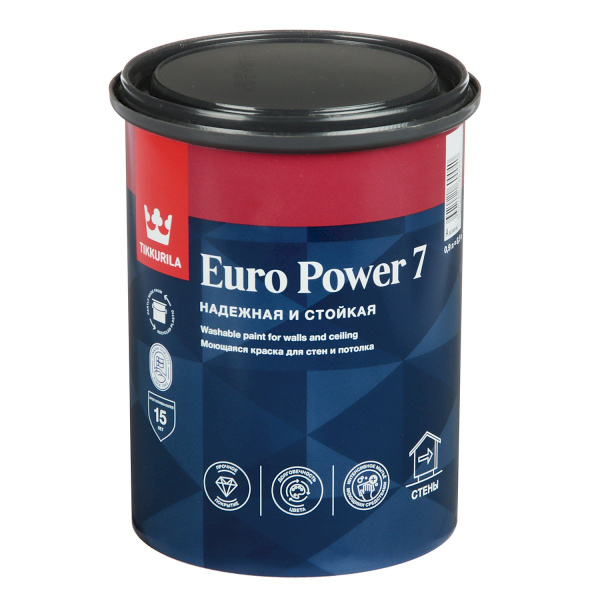 Краска интер. стойкая к мытью EURO POWER 7A мат 0,9л Краска интер. стойкая к мытью EURO POWER 7A мат 0,9л