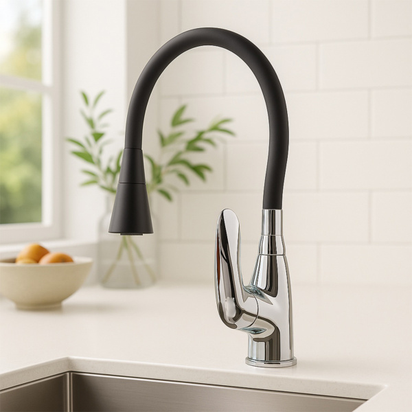 Смеситель д/к Нептун 3214 Black гибкий гусак