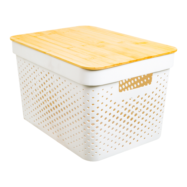 Корзина для хранения с бамбуковой крышкой 36х27х22см A09-3073B PRC
