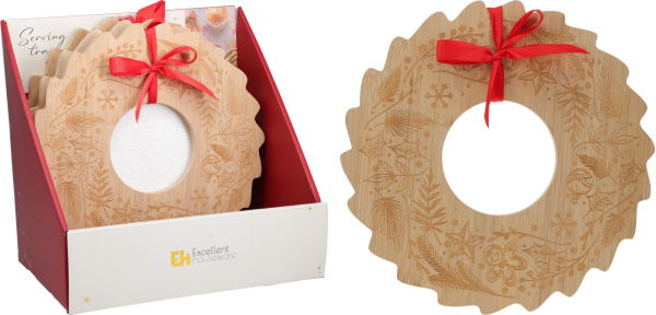 Поднос сервировочный новогодний 30 см бамбук 278001260 К