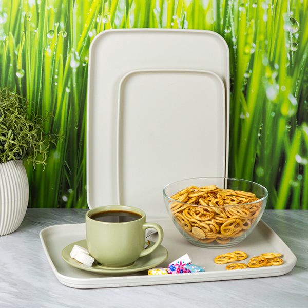 Набор подносов из 3х штук  белый ротанг М 1108