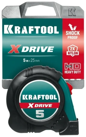 Рулетка с ударостойким обрезиненным корпусом KRAFTOOL X-Drive 5м / 25мм