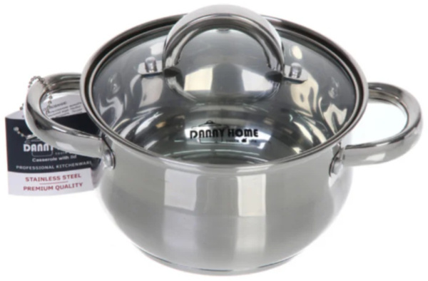 Кастрюля DH 2,7 л нерж сталь со стеклянной крышкой DH08-18