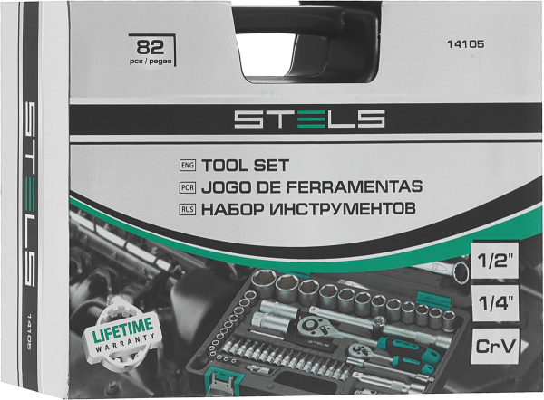 Набор инструментов STELS 1/2" 1/4" CrV пластиковый кейс 82 предмета