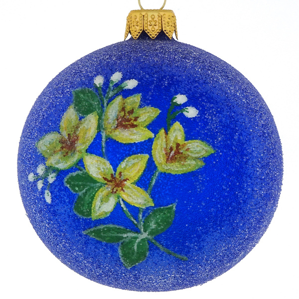 Шар елочный Dagmara 8 см Цветы на синем стекло ручная работа 20754