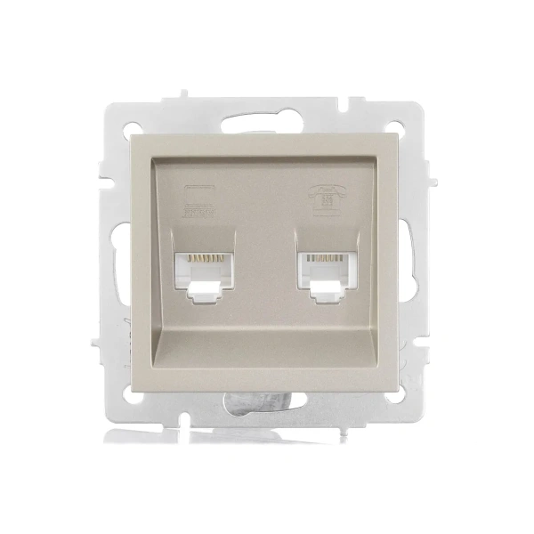 Розетка VESNA 742-3788-143 компьютерная+телефон титан (механизм)