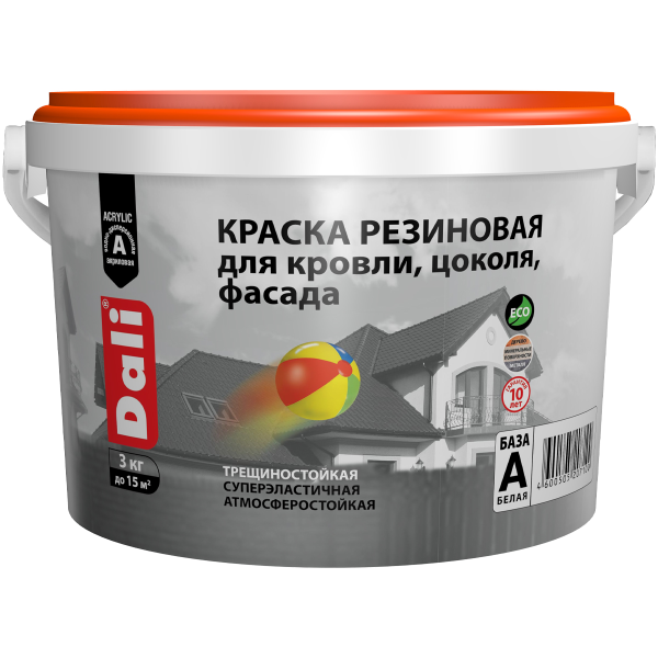 Краска резиновая (Рогнеда) Dali для кровли, цоколя,фасада, чёрный - 3 кг Краска резиновая (Рогнеда) Dali для кровли, цоколя,фасада, чёрный - 3 кг