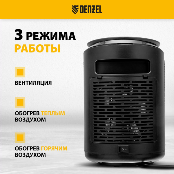 Тепловентилятор керамический DTFC-2000X, 2 кВт, wi-fi, пульт, динамик, вращение, 3 реж. // Denzel