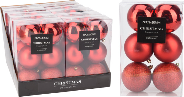Набор елочных шаров 6 шт 8 см красный AVS100820 К