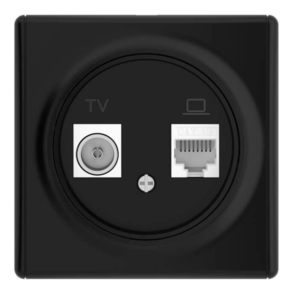 Розетка двойная антенна/компьютер TV/RJ45 кат.5e, цвет черный (серия Florence)