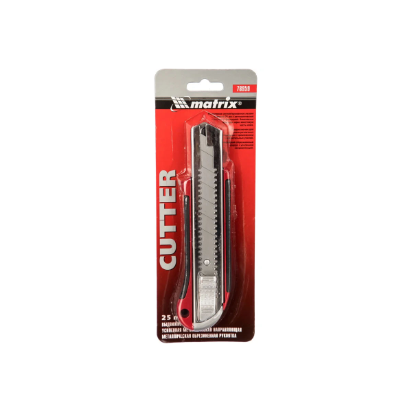 Нож, 25 мм, выдвижное лезвие, усиленная метал. направляющая, метал. обрезин. ручка// Matrix