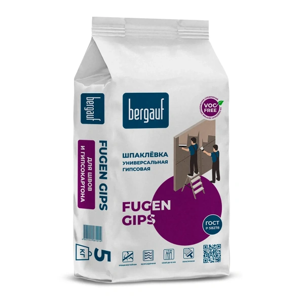 Bergauf Шпаклевка гипсовая Fugen Gips, 5кг Bergauf Шпаклевка гипсовая Fugen Gips, 5кг