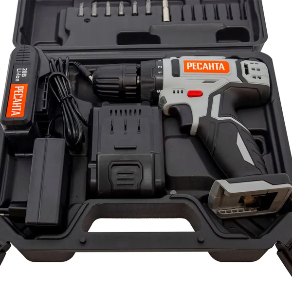 Дрель-шуруповерт аккумуляторная ДА-20-2ЛК-БП (2,0 А/ч) (бесщеточный двигатель,70Hm) Ресанта