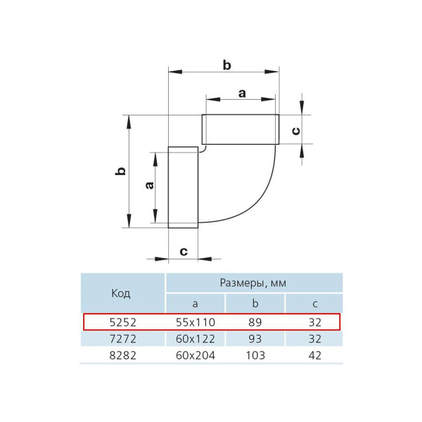 ZERNBERG 5252 Колено вертикальное 110 х 55 мм в упак.