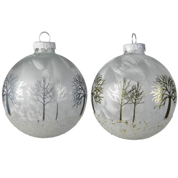 Шар елочный 8 см стекло Лиственный зимний лес 2 вида в ассорт.061696 Kmg