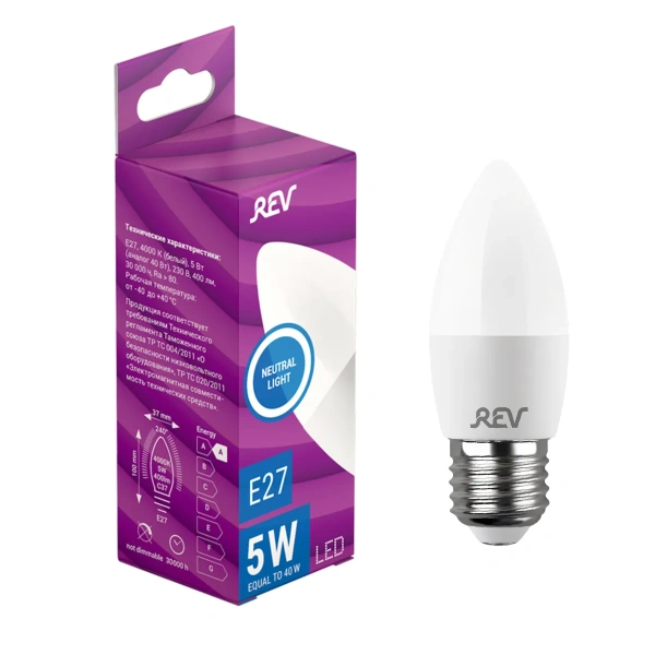 Лампа Rev сд C37 Е27 5W, 4000K, холодный свет 32274 0