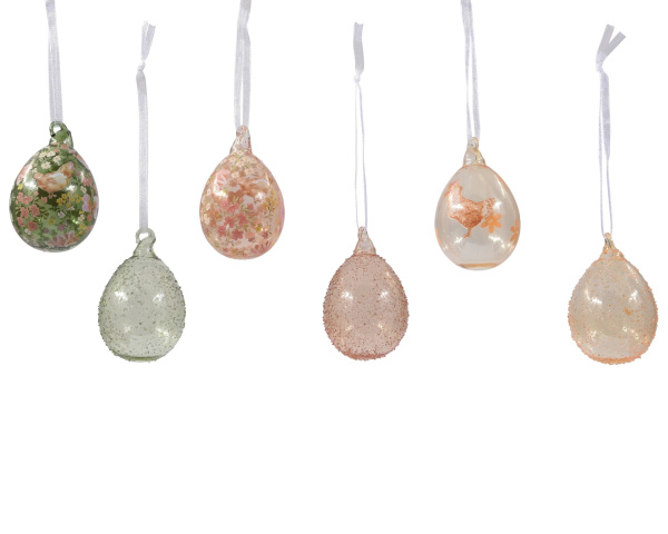 Украшение пасхальное Decoris Яйцо Easter in tulips 6х4 см см 6 диз стекло 807818