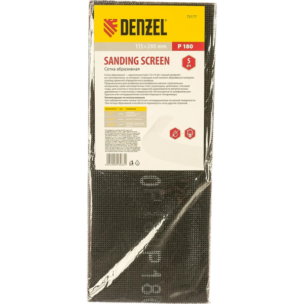 Сетка абразивная, P 180, 115 х 280 мм, 5 шт.// Denzel