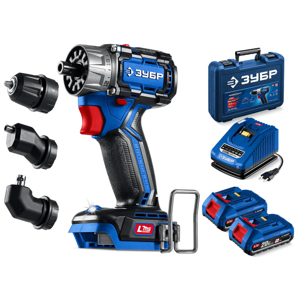 Дрель-шуруповерт бесщеточная модульная ЗУБР ПРОФЕССИОНАЛ, КОМПАКТ Комби #2, 20 В, 50 Н·м, 2 АКБ LMS 