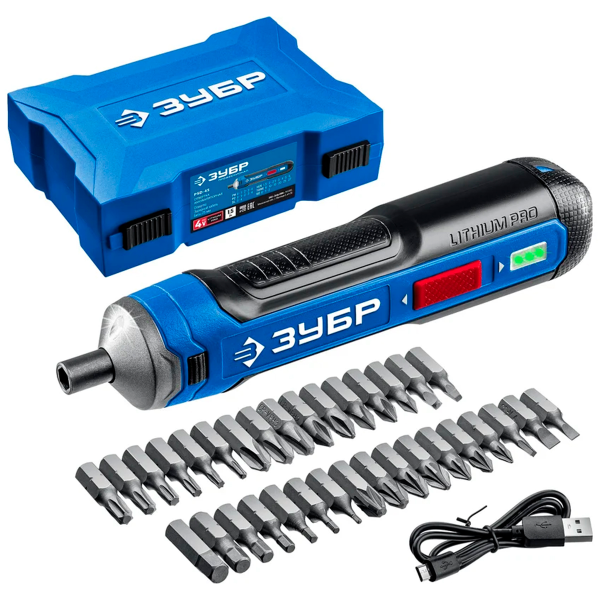 Отвертка аккумуляторная ЗУБР Профессионал ZUBR GO 4 Vmax, кейс, 33 биты, (PSD-4S)