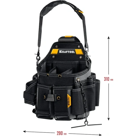 Сумка поясная KRAFTOOL KPB-23 с быстросъёмным креплением FastClip, плечевой ремень, 23 кармана и пет