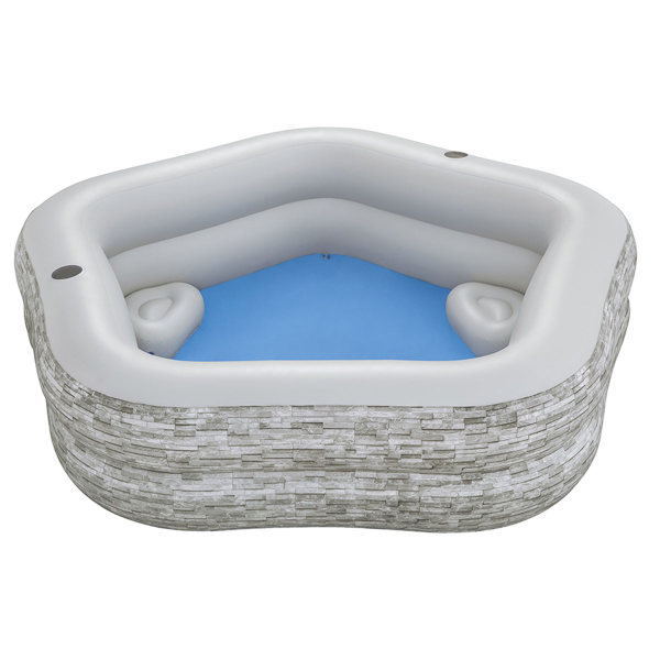 Бассейн надувной семейный Bestway Truprint Stone 213х206х53 см 575 л пятиугольный с сидениями 54423